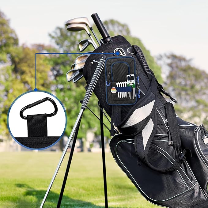 mytag Golf Ball Bag Pouch | Store 12-15 Balls, Golf Valuables Pouch Portable Outfit Organizer Bag Organizer Case Multipocket (Blue/Black)