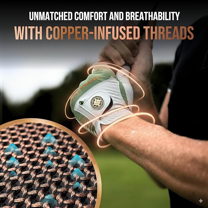 Copper Tech Golf Gloves Men Right Handed Golfer or Left Handed Golfer (2nd Gen) | Copper Compression Joint Support Golf Glove
