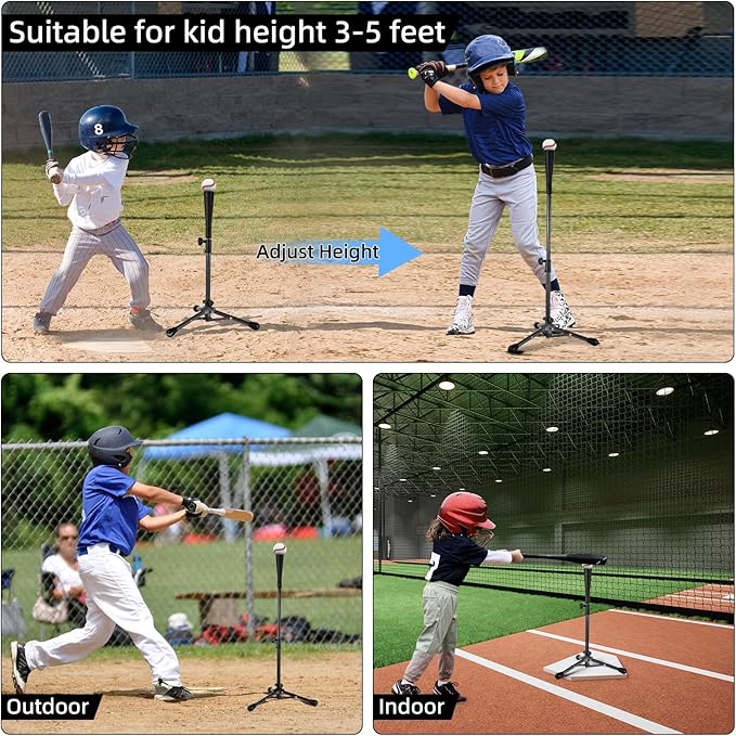 Kids Baseball Tee, 20.87 to 31.29 Inches Batting Tees for Baseball with Carry Bag, Portable Stable Baseball Tees for Hitting, Tripod Tanner Tee for Baseball Practice Stand Aged 3-8 Years
