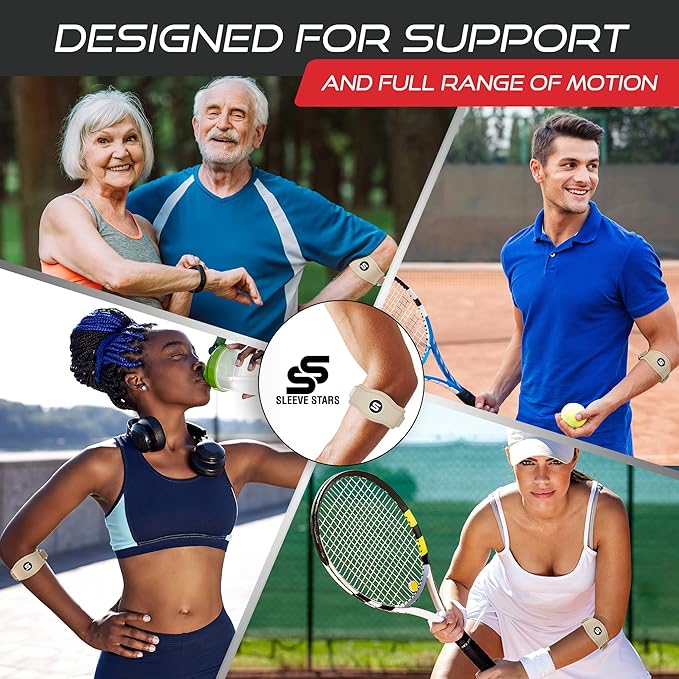 Sleeve Stars Tennis Elbow Brace for Women - Adjustable Tennis Elbow Strap, Golfers Elbow Brace for Men, Counterforce Brace for Tendonitis Relief, Fits 9"-23" (Pair/Beige)