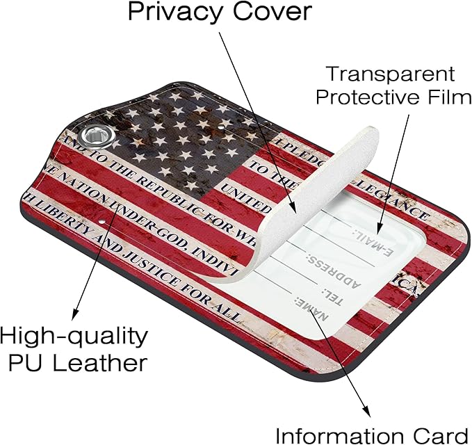2 Pack Luggage Tags for Suitcase,Flag with The Pledge PU Leather Luggage Tags with Privacy Cover Name Address Labels and Steel Ring,Creative Travel Accessories for Men and Women