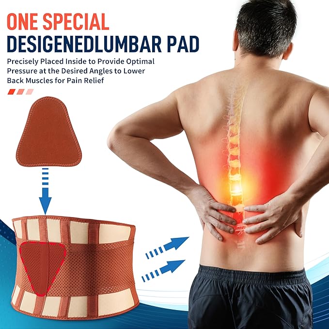 FEATOL Back Brace for Lower Back Pain, Breathable Back Support Belt for Women & Men with Lumbar Pad, Lumbar Support Belt for Heavy Lifting & Work, Scoliosis, Brown, 2XL (Circumference:38.6-51.2")