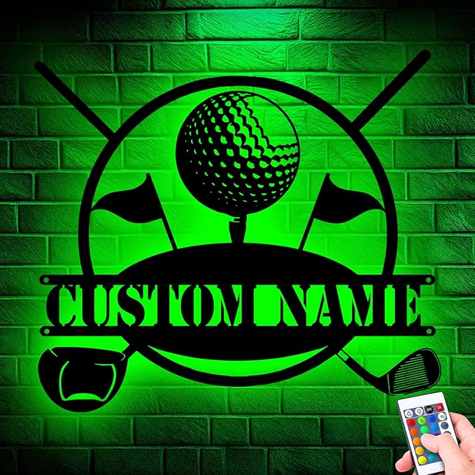 Custom Golf Metal Sign Wall Art, LED Lights Home Decor for Golf Lovers, Personalized Gift for Dad, Unique Hanging Decor for Man Cave or Office, Durable and Eye-Catching Design