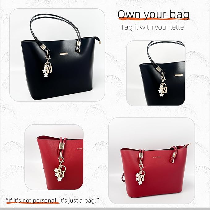 Gold Bubble Heart, Cherry, Bow & More Designs Letter Initial Keychain Bag Charms – Cute Purse Charms for Handbags