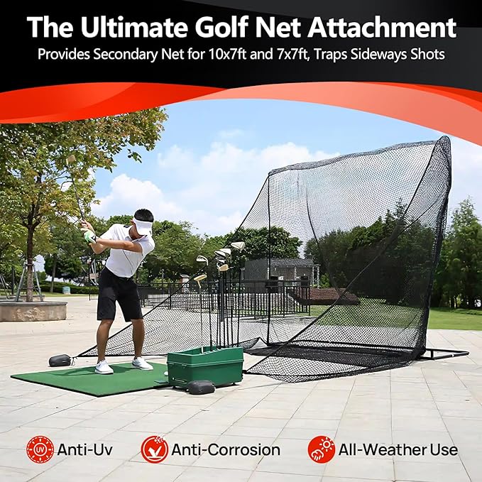 Golf Hitting Nets Shank Net Attachment, 7 * 10/7 * 7FT Heavy Duty Side Net Barrier Net for Golf, Baseball, Hockey with Sandbag