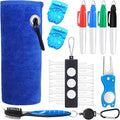 Sumind 22 Pcs Golf Accessories Kit Golf Essentials Club Cleaning Kit for Men Include Cleaning Brush Towel Marking Pen Line Marker Tee Holder with Tee Repair Divot Tool for Christmas Ideal Gift(Blue)