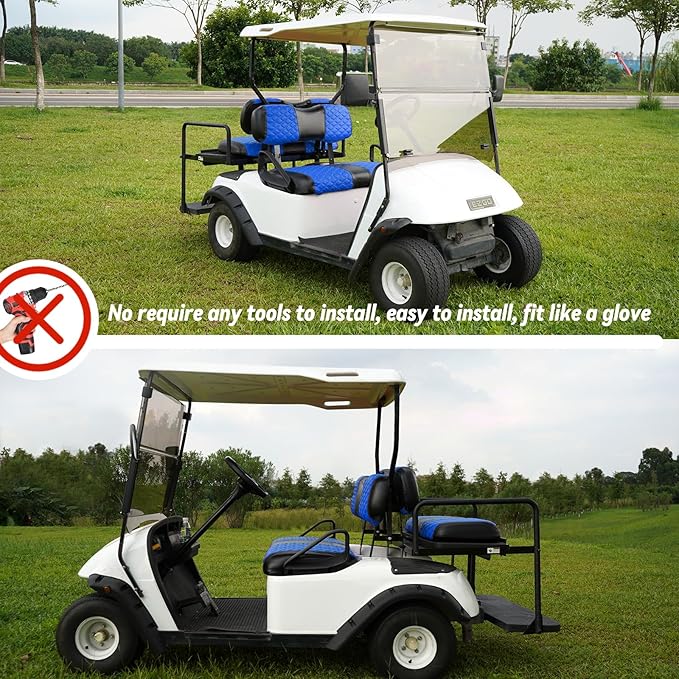 Golf Cart Front and Rear Seat Covers Waterproof and Sun Resistant Marine Grade Vinyl Leather Seat Cover Accessories for EZGO TXT 1994-2013,Blue(4PCS)