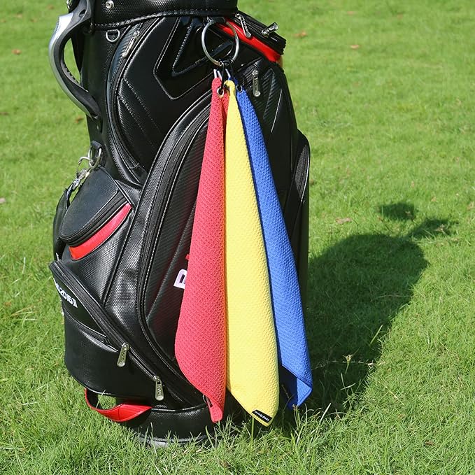 Handy Picks Microfiber Golf Towel (16" X 16") with Carabiner Clip, Waffle Pattern Golf Towel Hook and Loop Fastener - The Convenient Golf Cleaning Towel