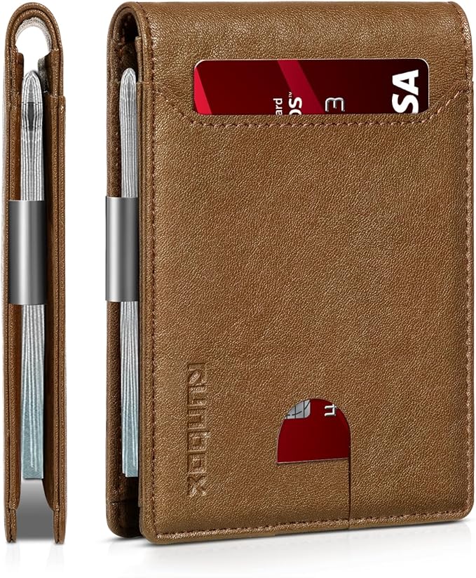 RUNBOX Money Clip Wallets for Men,Slim Leather Mens Bifold Wallet,RFID Blocking Front Pocket Wallet,Thin Credit Card Holder with Gift Box