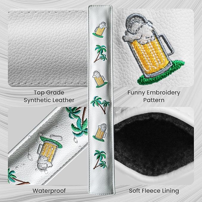 FINGER TEN Golf Alignment Stick Cover Headcover Rods Holder Case Leather 14''× 2'' in USA Black White Green Hold at Least 2 Sticks