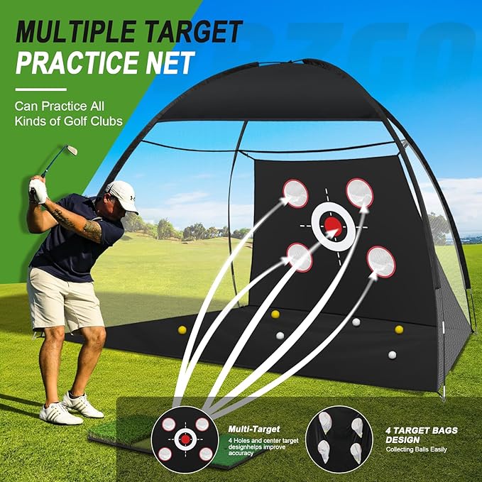 Golf Net with Multiple Target, Golf Hitting Aid Nets 10x7FT for Backyard Driving Chipping Training Swing with Practice Mat, Gifts for Men Dad Him and Golfer