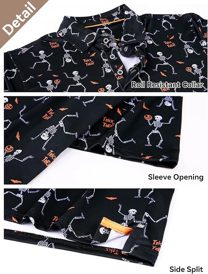 Esabel.C Golf Shirts for Men Dry Fit Performance Short Sleeve Print Moisture Wicking Collared Shirt