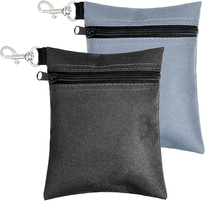 Golf Tee Bag Pouch 2 Pack, Clip-on Tee Bag for Golf Bags Accessories, 6.69 X 5.31 Inch 600D Oxford Fabric, Black & Gray