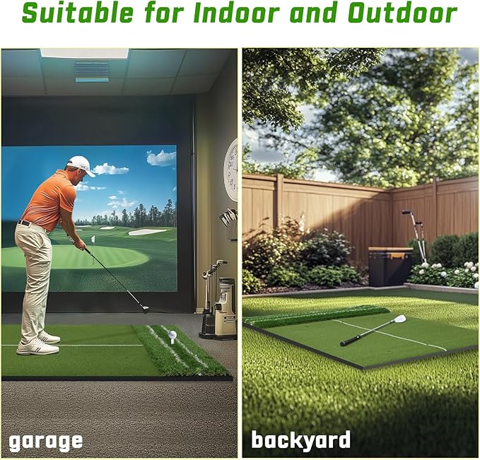 DCQ Real Feel 5x4ft & 6x4ft Golf Hitting Mat, Large Golf Mat, Dual Turf, Fairway & Rough Artificial Grass, Golf Practice Mat Indoor & Outdoor, Driving & Chipping Pad with Cushion, Golf Simulator Mat