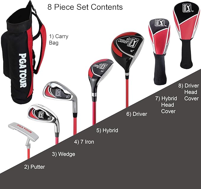 PGA Tour Youth Golf Club Set – Ages 3-5 (3’6”-4’1”) and 5-8 (4’1” - 4'8") Right and Left Handed Beginner Junior Golf Clubs with Lightweight Golf Bag, Mallet Putter, Driver by Golfgen