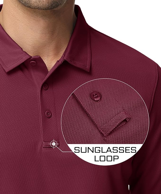 MAGCOMSEN Men's Polo Shirts 3 Button Quick Dry Performance Long Sleeve Tactical Shirts Pique Jersey Golf Shirt