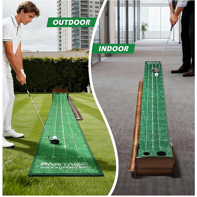 Putting Green Indoor, Golf Putting Mats Practice Indoor, 9.8ft Indoor Putting Green with Ball Return, Thickened Wrinkle-Free Memory Rubber, Training Aid for Home Office Backyard, Ideal Gift