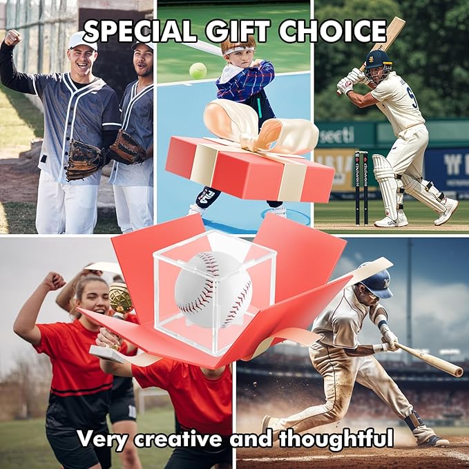 6 Pack Assembled Baseball Display Case, UV-Blocking Acrylic Baseball Holder Display Case, 3.2 Inch Cube Clear Softball Holder Box, Signed Baseballs Protector for Collectibles, Tennis Ball
