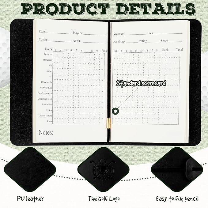 Yexiya Golf Scorecard Book with Pencil Leather Golf Journal Scorecard Holder Accessories Notebook Log Book Pocket Scorebook Gifts for Men Golfers, Sports and Outdoor Club Accessories