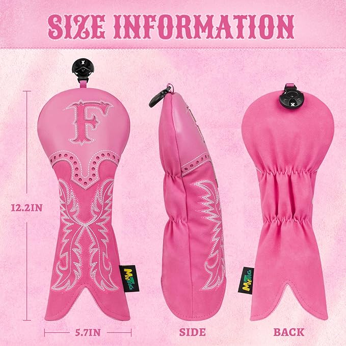 mytag Pink Golf Club Head Covers, Western Cowboy Retro Golf Headcovers with Patch & Embroidery Driver Fairway Wood Hybrids/Rescue Covers