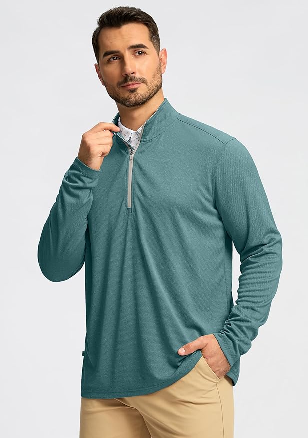 Obla Golf Quarter Zip Pullover for Men Mock Neck Sweatshirt Lightweight Sun Protection Men's Long Sleeve Golf Shirt