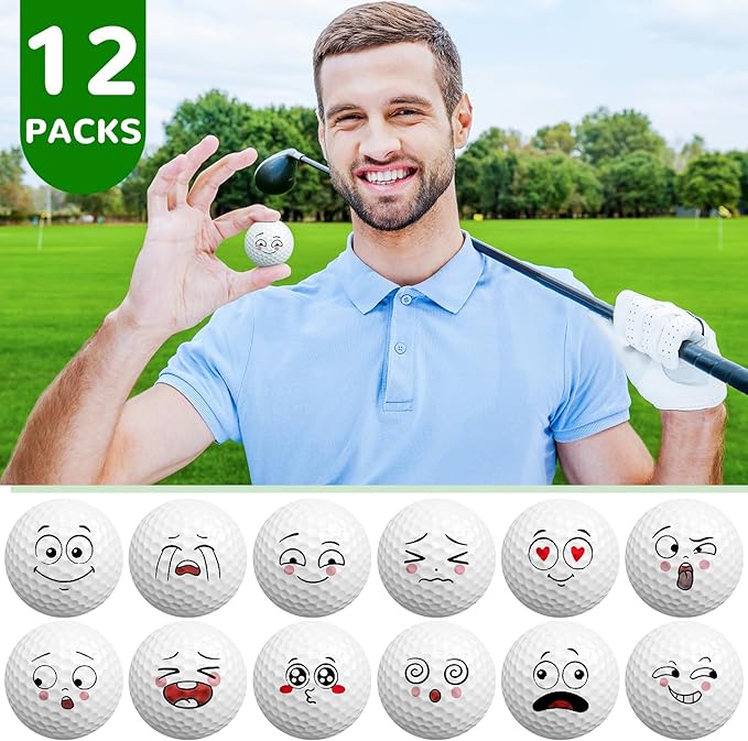Syhood 12 Pcs Funny Golf Balls Emotion Face Novelty Trick Golf Balls Cute Fun Practice Accessories for Adult All Golfers Christmas Birthday Gifts