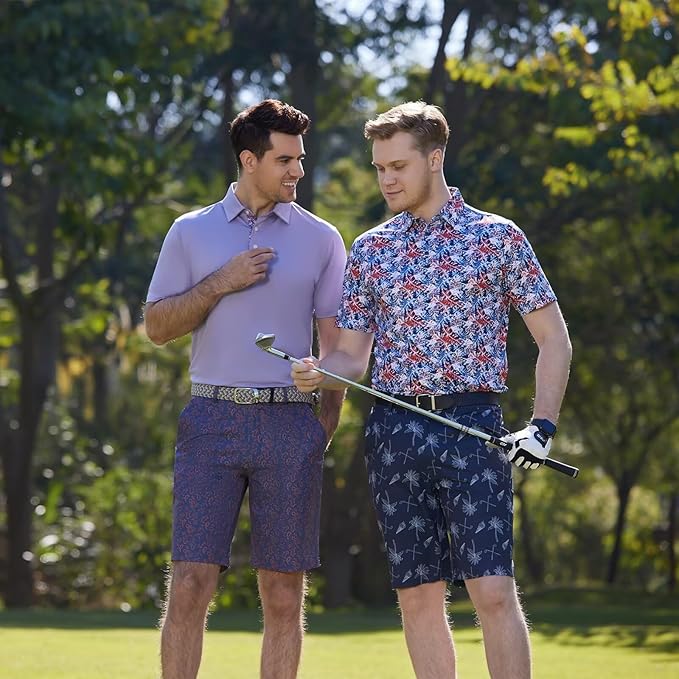Golf Shirts for Men Dry Fit Short Sleeve Print Performance Moisture Wicking Polo Shirt