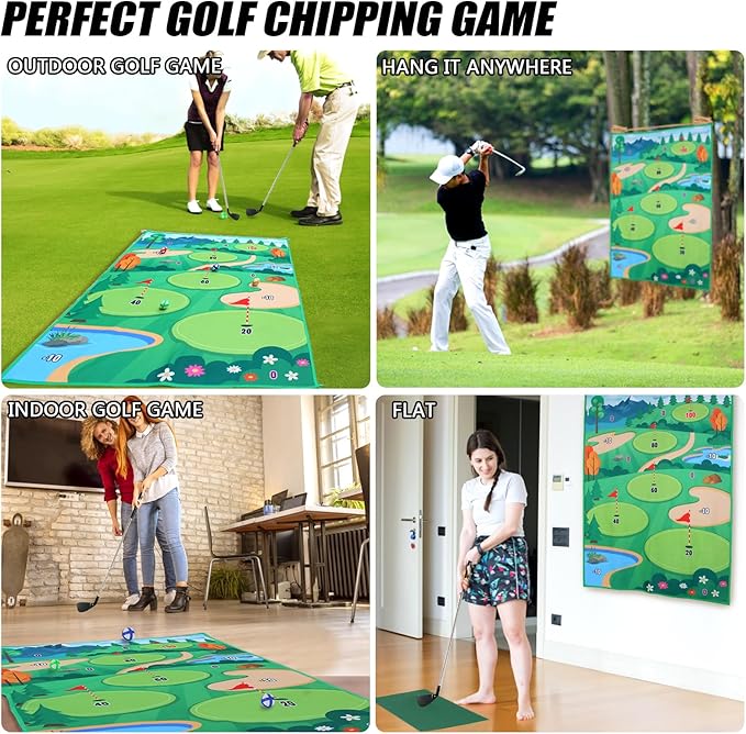 Golf Chipping Game Mat Golf Training Hitting Mat with 20 Sticky Balls Club Scoreboard Indoor Outdoor Home Backyard Office Golf Games for Adults Kids