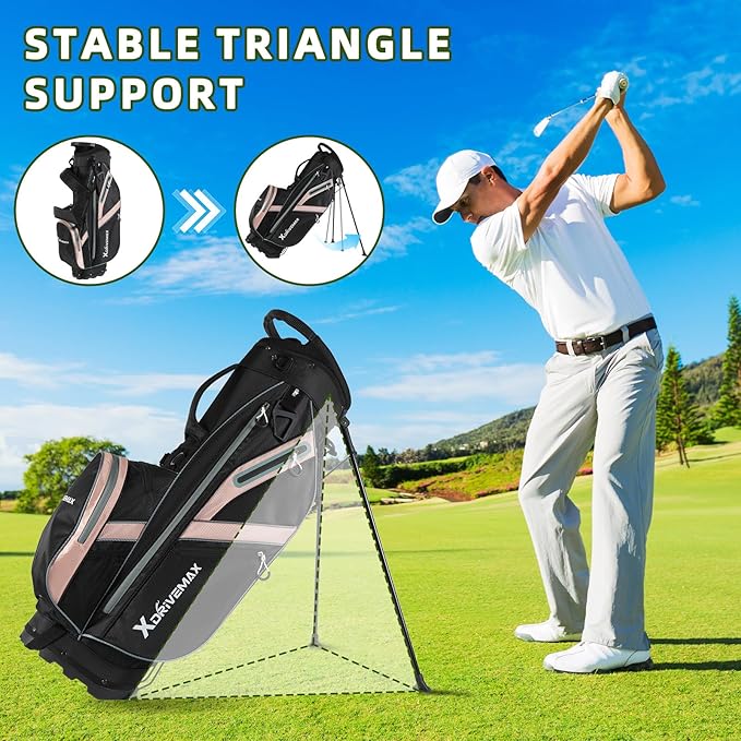 Golf Stand Bag, Lightweight Golf Bag with 8-Way Top Dividers, Golf Bag for Men & Women with Adjustable Dual Strap, Rain Cover, Cooler and Golf Accessory Kit