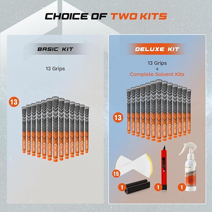Cross Corded Golf Grips 13 Pack, Low Taper Design, Choose from 13 Grips or 13 Grips with All Kits, 3 Sizes 5 Colors Options, Multi-compound Hybrid Golf Club Grips, CG01 Series