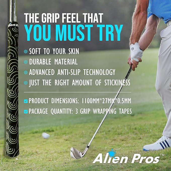Alien Pros Golf Grip Wrapping Tapes - Innovative Golf Club Grip Solution - Enjoy a Fresh New Grip Feel in Less Than 1 Minute