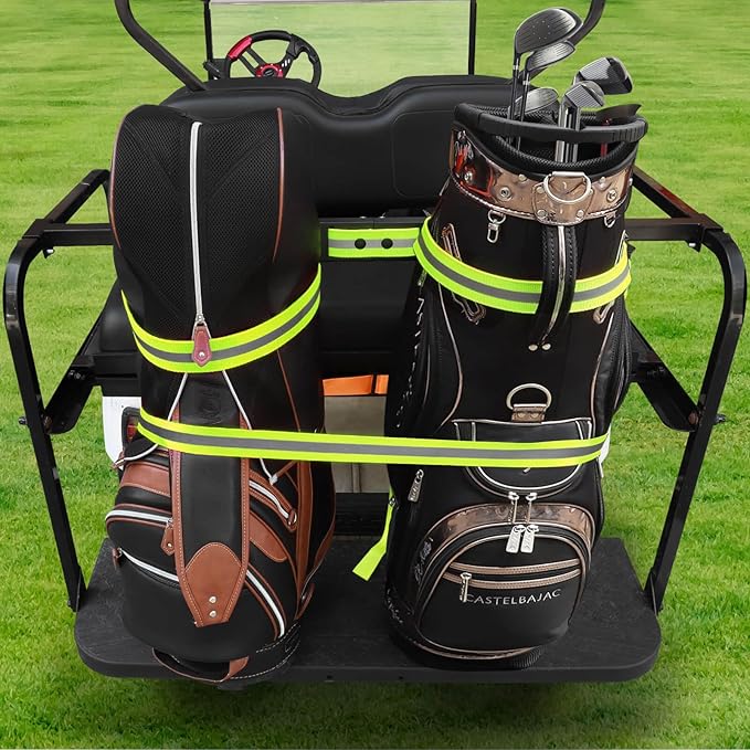 No Drilling Golf Cart Bag Holder Bracket for 2+2 Golf Cart Rear Seat with 1 Inch Square Tube, Universal Golf Bag Attachment Adjustable for EZGO Club Car Yamaha Golf Carts