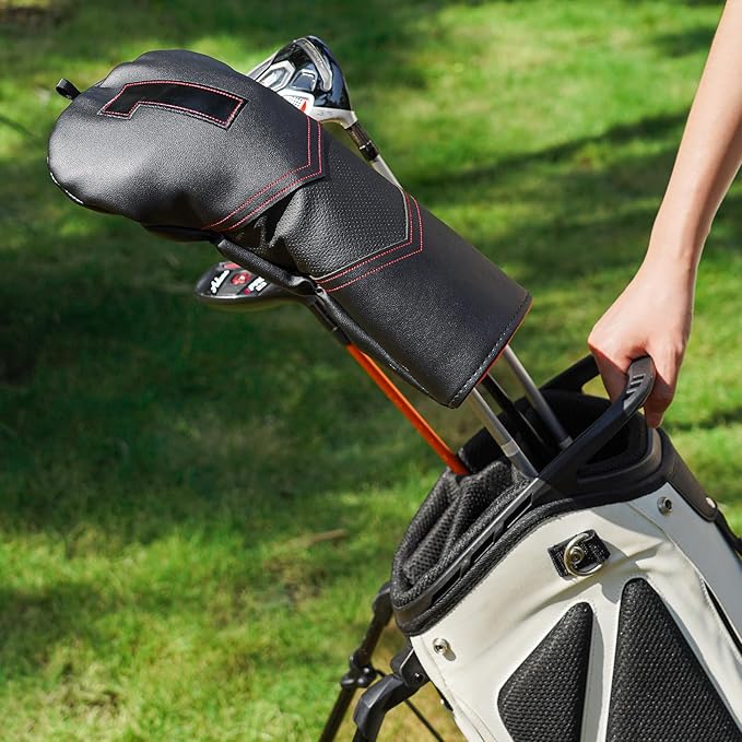 Craftsman Golf Club Cover Driver Head Cover Golf Headcover Premium Solid Black Leather Driver Headcovers for Golf Clubs