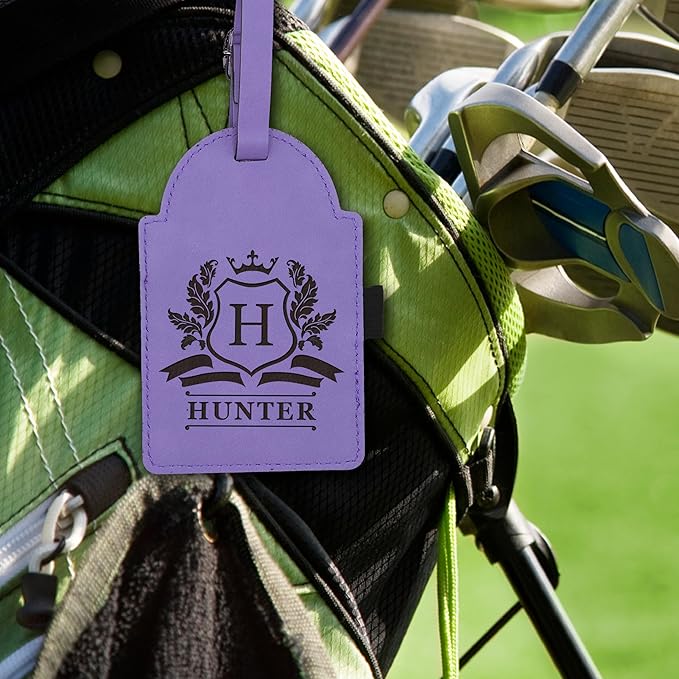 Custom Engraved Golf Luggage and Bag Tag - Personalized Golfing Accessories Gift for Golfer, Mom, Dad, Him, Her (Purple)