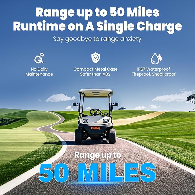 48V 105Ah Narrow Lithium Golf Cart Battery, Built-in Smart 200A BMS, with Touch Monitor & APP, 4000+ Cycles LiFePO4 Battery, Max 10.24kW Power Output, 2C Discharge, Perfect for Golf Carts