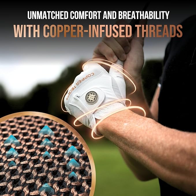 Copper Tech Golf Gloves Men Right Handed Golfer or Left Handed Golfer (2nd Gen) | Copper Compression Joint Support Golf Glove