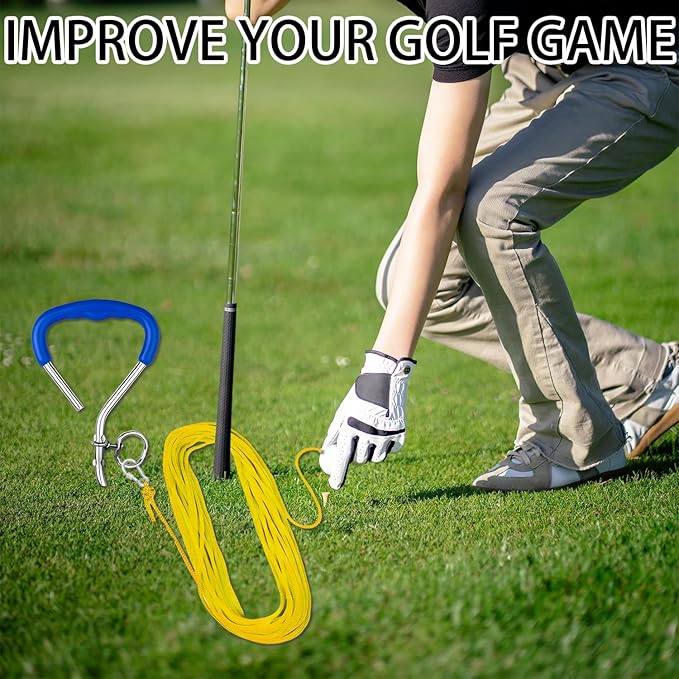 Golf Training Tool with Extra Ball – Swing Practice Trainer for Beginners & All Ages, No-Pickup Golf Practice Aid with Fixed Rod, 50ft Rope & Training Balls for Improving Swing Form & Accuracy