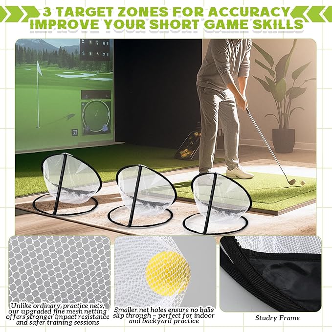 Soulchen Golf Chipping Net 3 Pop Up Chipping Target Practice Golf Net with Tri-Turf Hitting Mat, Balls, Tee Holder, Portable Kit Gifts All-in-One Training Kit for Indoor Outdoor Practice