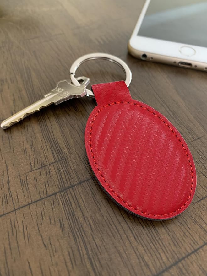 LaserGram Oval Keychain, Off Road Racer, Personalized Engraving Included (Carbon Fiber Red)