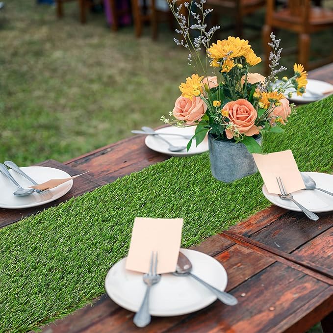 GLOBREEN Artificial Grass Table Runner 36 Inches for Christmas Mantel Decor Table Centerpiece Football Party Golf Themed Birthday Baby Shower