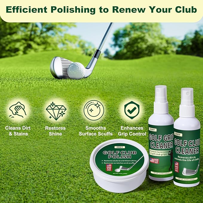Golf Club Cleaning Kit–Clean, Polish, and Restore Irons, Drivers, Putters, Instant Rust, Buildup, Scuff–Golf Club Polishing Kit with Golf Club Cleaner, Polish, Solvent–Golf Accessories