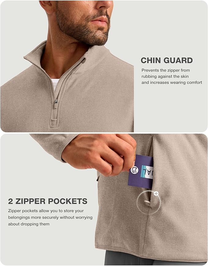 G Gradual Mens Quarter Zip Pullover Fleece with 2 Zipper Pockets Long Sleeve Golf Shirt Winter Athletic Sweater Lightweight