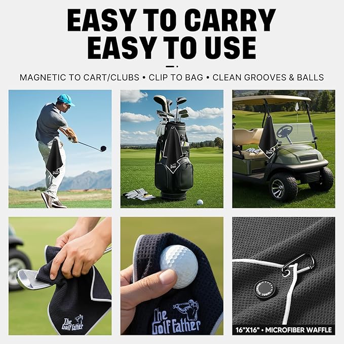 She's Pink Magnetic Golf Towel with Clip, 16"x16" Microfiber Waffle Weave, Quick-Dry Lint-Free Club & Ball Cleaning Cloth, Strong Magnet for Cart/Clubs, Black, 1 Pack