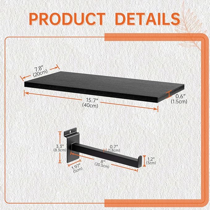Wood Slatwall Shelves, Slat Wall Shelf Slatwall Acccessory for Garage, Home Improvement, Retail Display (4, 16''x8'')