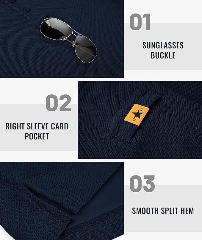 Men's Long Sleeve Polo Shirts 3 Button Down with Pocket Classic Golf Breathable Solid Color Designed Collared Casual Tee