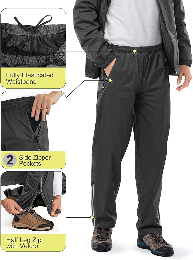 33,000ft Men's Rain Suit Packable Waterproof Lightweight Rain Gear for Golf Hiking Cycling 2 Pieces(Rain Jackets and Pants)