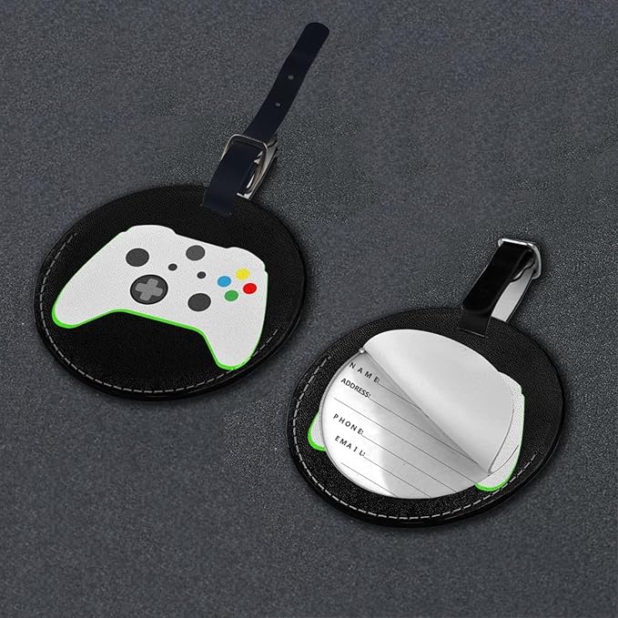 Gamer Controller Video Games Luggage Tags for Suitcases, Pu Leather Baggage Tags Identifiers for Travel, Name Id Label for Baggage Bag Women Men