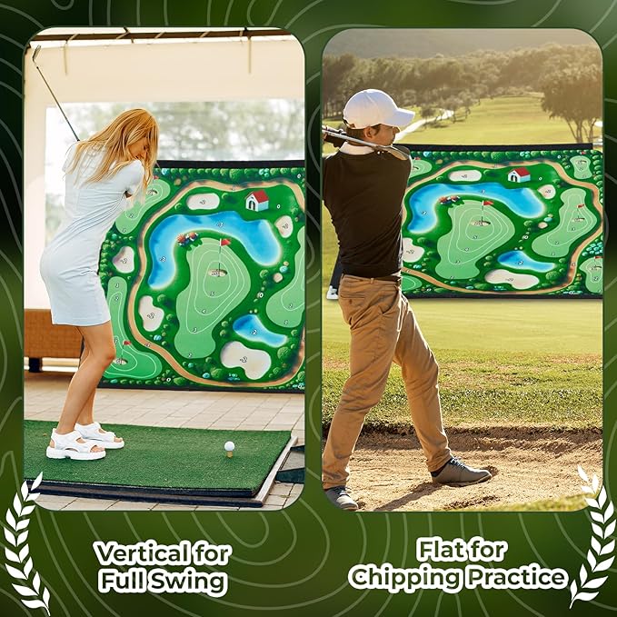 2-IN-1 Portable Golf Chipping Game Set 6×6FT 2PCS Adjustable Golf Practice Mat with 3-Level Golf Clubs 40 Sticky Balls for Indoor Outdoor Training Playing Chipping Golf Game Practice For Golfers