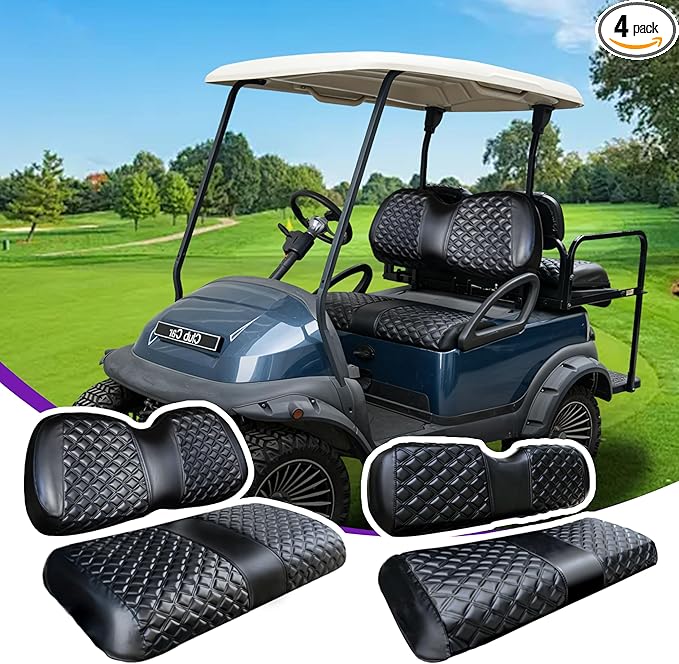 Club Car Precedent seat Cover，Fit forClub Car Precedent，Vinyl seat Cover, Diamond Texture, Easy to Install Golf cart Accessories, no Staples Required（Black&Black Stitch）