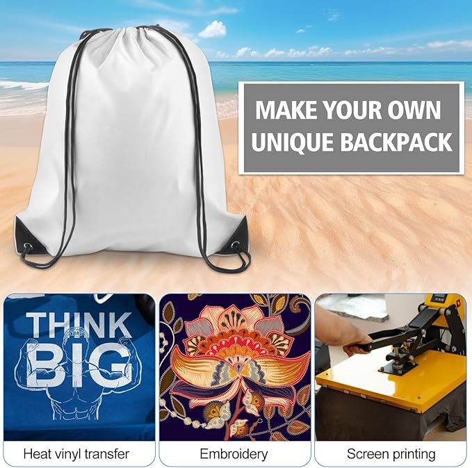 KUUQA 25Pcs White Drawstring Bags - Bulk Sport Gym Travel Backpacks